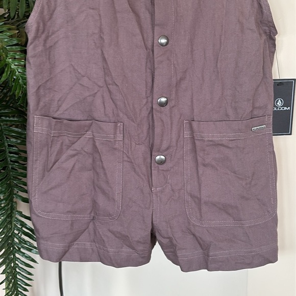 Brand New Volcom Stone Strut Romper Button Up Brown Jumper Casual Short Overalls - Picture 3 of 13